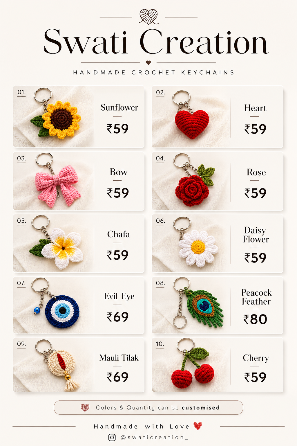 Swati Creation Crochet Keychains Official Catalog Board